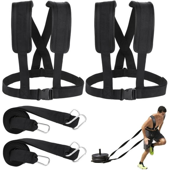 2 Pack Sled Harness for Exercise Football Running Resistance Training Kit with Adjustable Padded Shoulder Strap Tire Pulling Fitness Equipment Trainer