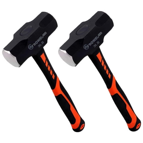 2 Pack Sledge hammer with Shock-Resistant Fiberglass Handle,Heavy Duty Drilling Crack Hammer with Forged Steel Head (3IB)