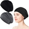 thumbnail image 1 of 2 Pack Sleep Cap, Satin Bonnet Silk Hair Bonnet, Night Cap Slouchy Breathable Headwear Curly Hair Satin Lined Beanie Chemo Cap Silk Lined Hat for Men/Women(Black, Grey), 1 of 5