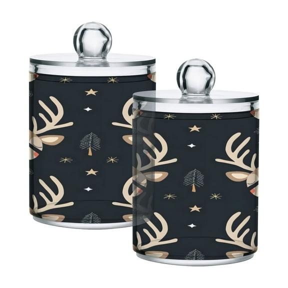 2 Pack Sleep Cute Deer Qtip Holder Dispenser Clear Plastic Storage Apothecary Jars for Cotton Swabs Balls Pads Floss