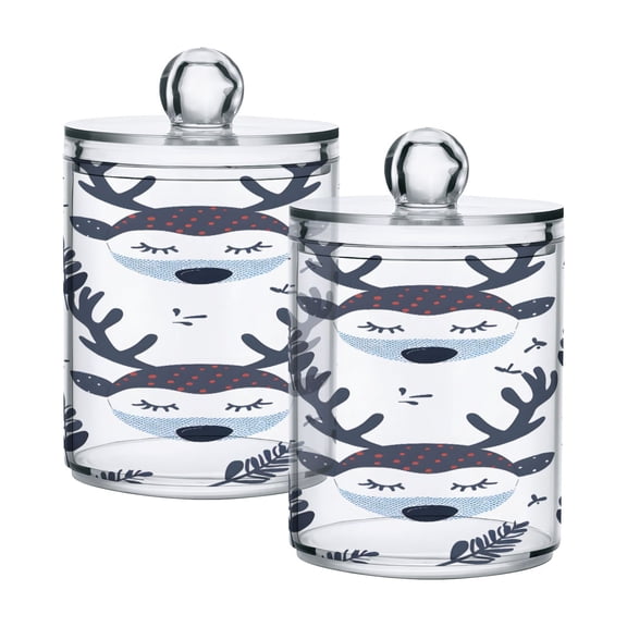 2 Pack Sleep Deer and Leaf Qtip Holder Dispenser Clear Plastic Storage Apothecary Jars for Cotton Swabs Balls Pads Floss