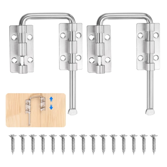 2 Pack Sliding Door Loop Lock Latch, 2.36 Inch Flexible U-Shaped Latch Hook Lock with Screws for Uneven or Warped Doors Window Barn Garden Fence Increase Home Security, Silver