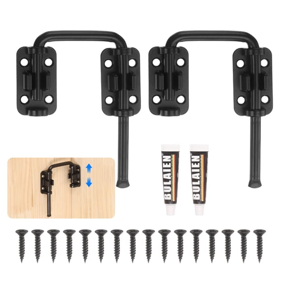 2 Pack Sliding Door Loop Lock Latch, 2.42 Inch Flexible U-Shaped Latch Hook Lock with Screws & Glue for Uneven or Warped Doors Window Barn Garden Fence Increase Home Security, Black
