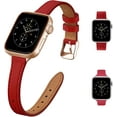 thumbnail image 1 of 2 Pack Slim Leather Watch Bands Compatible with Apple Watch Band 38mm 40mm 41mm 42mm 44mm 45mm 49mm,Top Grain Leather Band Slim&Thin Replacement Wristband for Iwatch Ultra Series 8 7 6 5 4 3 2 1 Se, 1 of 7