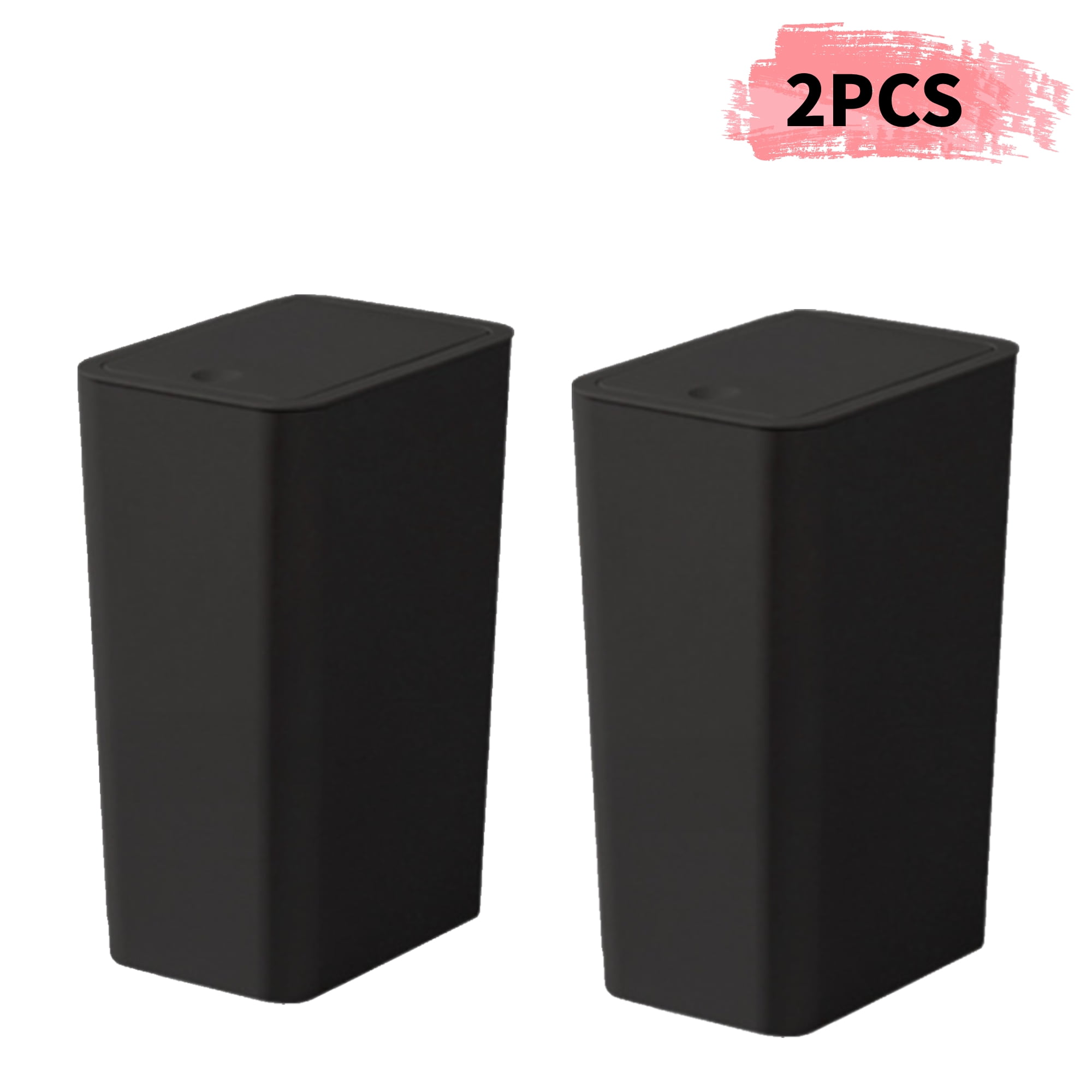 2 Pack Slim Plastic Trash Can, 4.4 Gallon Garbage Can with Press Top