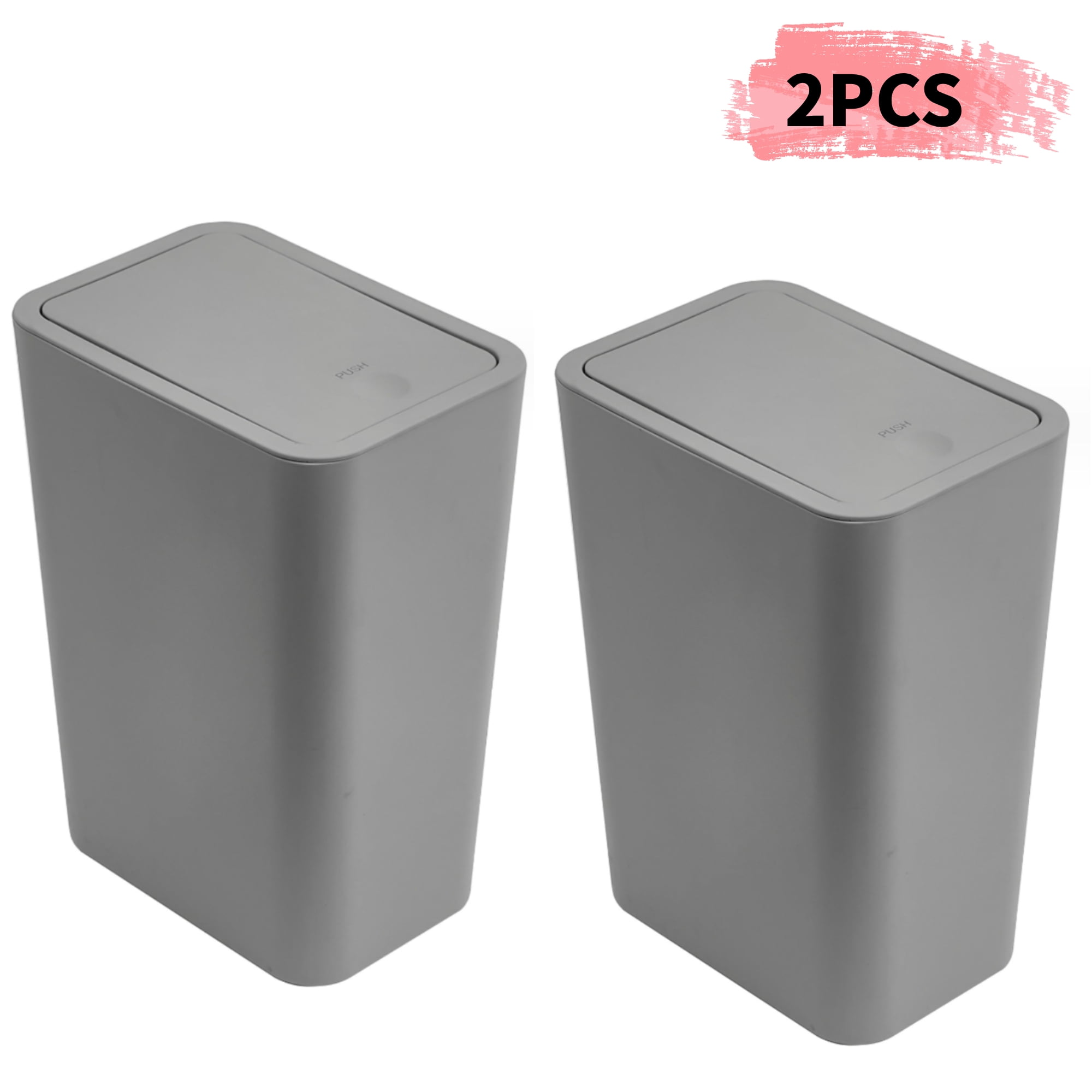 2 Pack Slim Plastic Trash Can, 4.4 Gallon Garbage Can with Press Top Lid, Modern Waste Basket ...