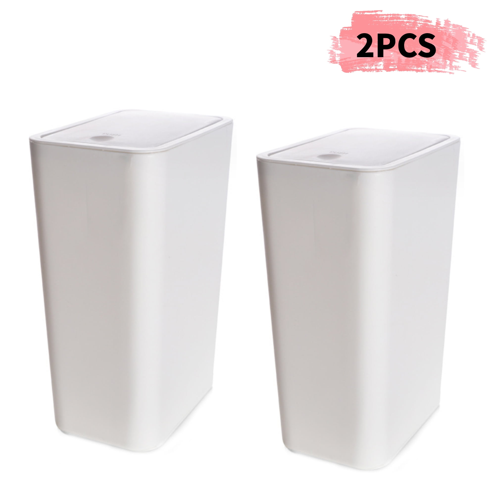 2 Pack Slim Plastic Trash Can, 4.4 Gallon Garbage Can with Press Top ...