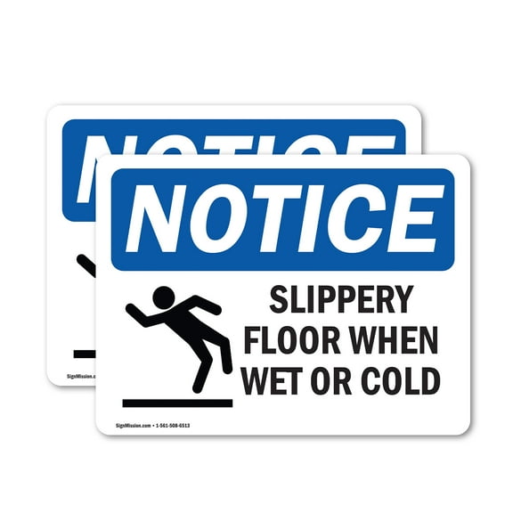(2 Pack) Slippery Floor When Wet Or Cold Sign