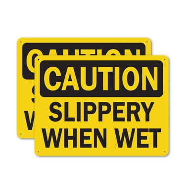 (2 Pack) Slippery When Wet OSHA Caution Sign 18 Inch X 12 Inch Indoor / Outdoor Rust-Free Aluminum Metal Signs for Workplace, Workshop, and Construction Site, Made in the USA