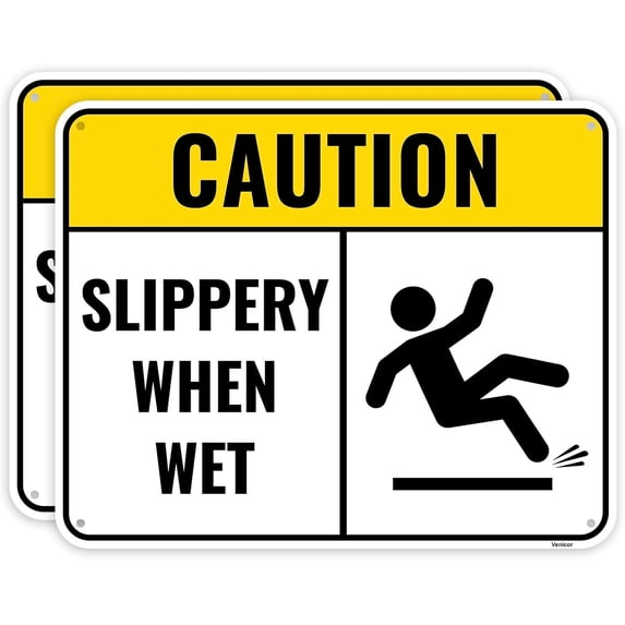 2 Pack Slippery When Wet Sign, 8 x 12 Inches - Aluminum - Caution Wet Floor Sign 2 Pack/Without a frame