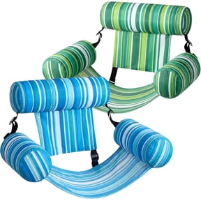 2 Pack Sloosh Inflatable Pool Float Chairs, Fabric Covered Mesh Sling Water Floating Lounge Chair with High Buoyancy Tubes for Summer Outdoor Pool Party Relaxation