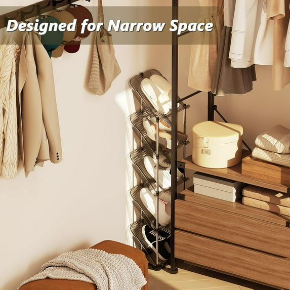 2 Pack Sloping Narrow Shoe Rack 5 Tiers - Free Standing Vertical Shoes ...