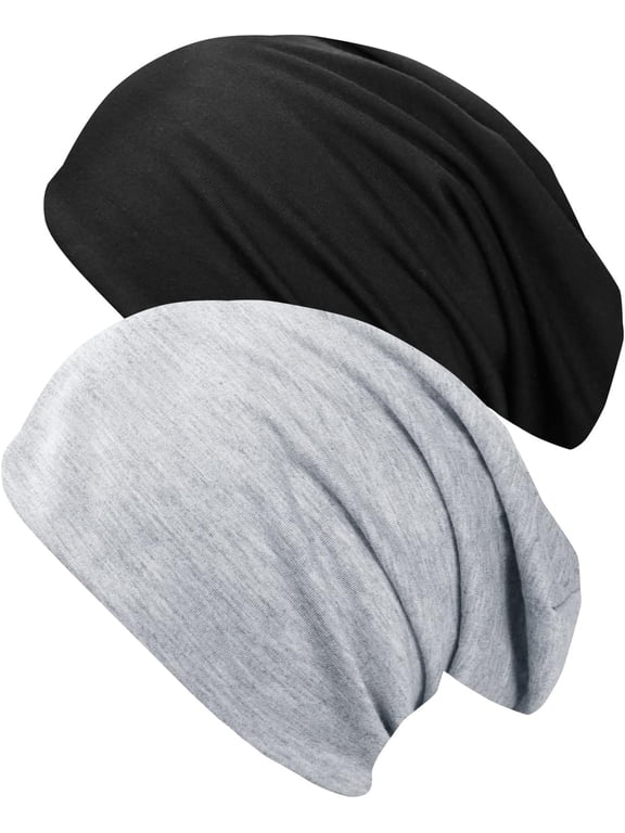 2 Pack Slouchy Beanie Cap for Women and Men, Thin Beanie Hat Baggy Skull Cap Soft Sleep Chemo Fashion Dwarf Hats
