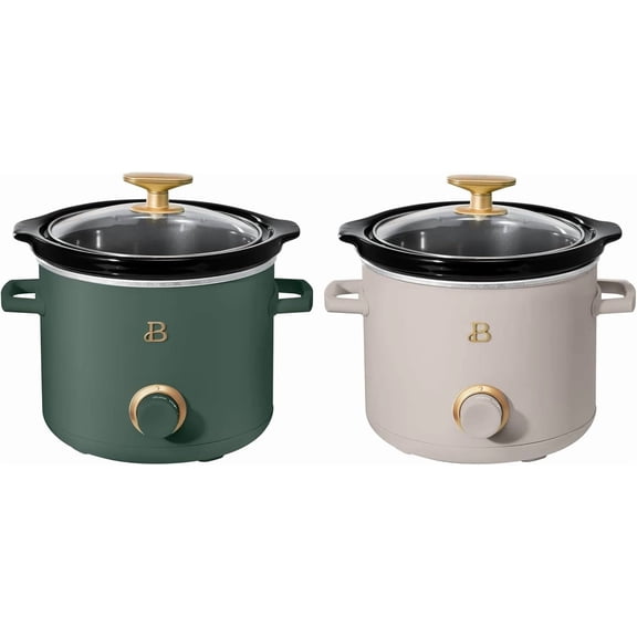 2 Pack Slow Cooker Crock Set- 2 Quart, Thyme Green/Porcini Taupe (120 Watts) with Adjustable Heat settings-Kitchenware