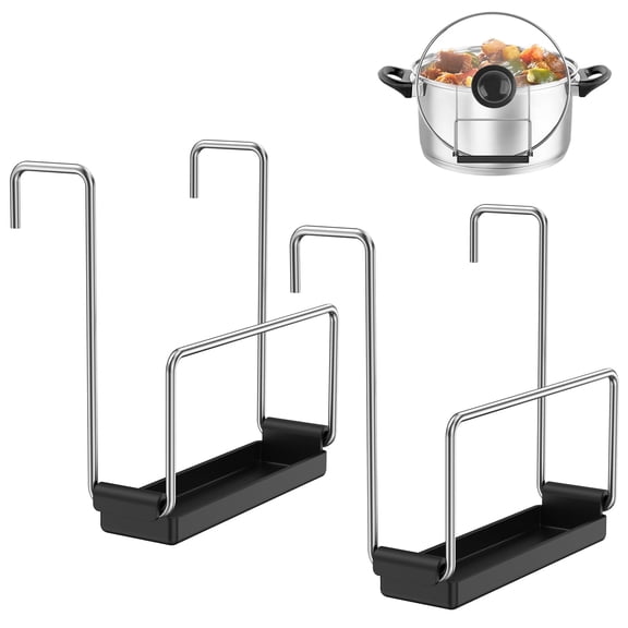 FVKRNYZ 2-Pack Slow Cooker Lid Holder, Stainless Steel Crock Pot Lid Organizer Rack with Silicone Drip Tray Kitchen Countertop Storage Saver, Black