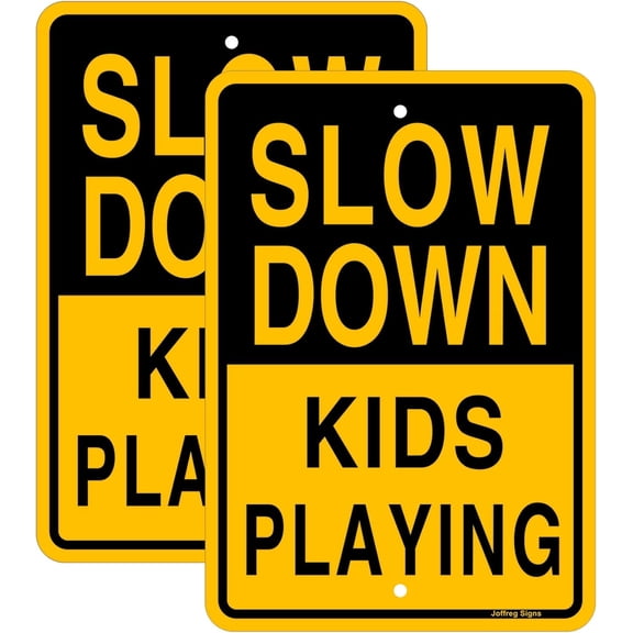 2 Pack Slow Down Kids Playing Sign,8 x12 Inches,Reflective Aluminum,