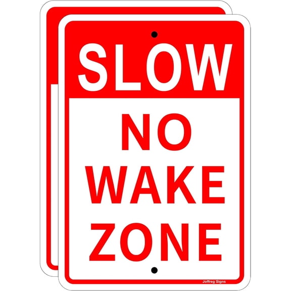 2 Pack Slow Down No Wake Zone Sign,8 x12 Inches,Reflective Aluminum,UV Printed,Weather Resistant,Waterproof,Durable Ink,Easy to Mount,Outdoor Use,