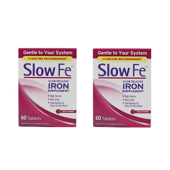 2 Pack Slow FE Slow Release IRON Supplements High Potency Gentle 60 Tablets Each