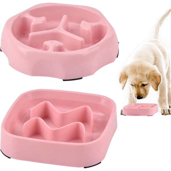 2 Pack Slow Feeder Bowls - Small Breed, Pink Silicone, Slow Down Eating Speed for Medium Small Breed Dogs & Cats