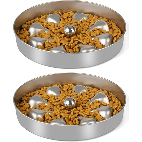 2-Pack Slow Feeder Dog Bowls Stainless Steel Metal Bowls with Double-Sided Design, 5 Cups Large Capacity for Dry, Wet, Raw Food, Slow Feeding for All Dog Sizes, Easy to Clean, Non-Slip