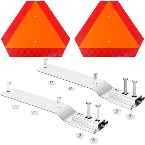 2-Pack Slow Moving Vehicle Signs with Mounting Brackets 16x14 Reflective Aluminum SMV Triangle for Golf Carts, Tractors & UTVs DOT Compliant, Rust-Proof (Red/Orange)