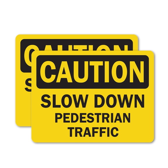 (2 Pack) Slow Down Pedestrian Traffic OSHA Caution Sign 5 Inch X 3.5 Inch Vinyl Label Decal Sticker Weather Resistant, UV Protected for Workplace, Business, and Construction Site, Made
