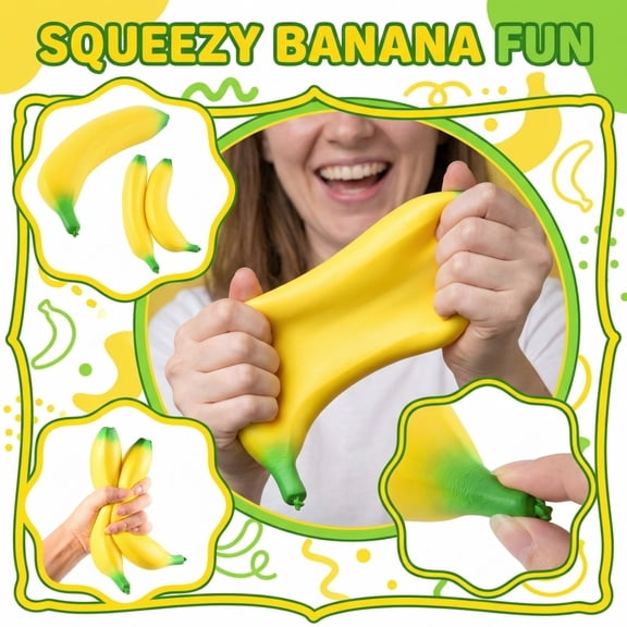 2 Pack Slow Rising Banana Fidget, Stress Reliever Pinch, Soft Sensory Anxiety Release, Novelty Gift for Relaxation