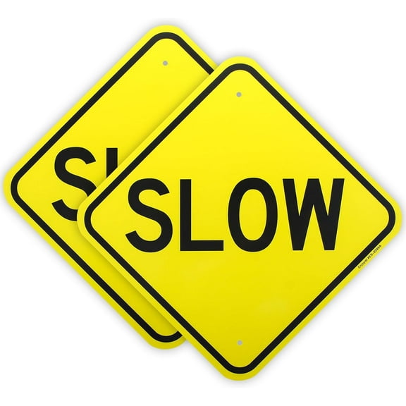 2-Pack Slow Sign， - 12" x 12" - .040 Rust Free Aluminum – Reflective, UV Protected and Weatherproof