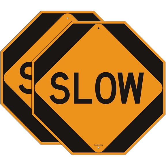 2 Pack Slow Sign Slow Down Signs 12 x 12 Inches Safety Traffic Stree Sign Engineer Grade Metal Reflective Sturdy Rust Aluminum Waterproof Easy to Install