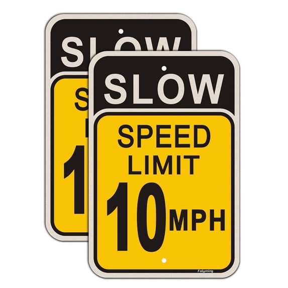 2 Pack Slow Speed Limit 10 MPH Sign Slow Down Sign 16 x 12 Inches Traffic Sign Engineer Grade Metal Reflective Sturdy Rust Aluminum Waterproof Durable Ink Easy to Install