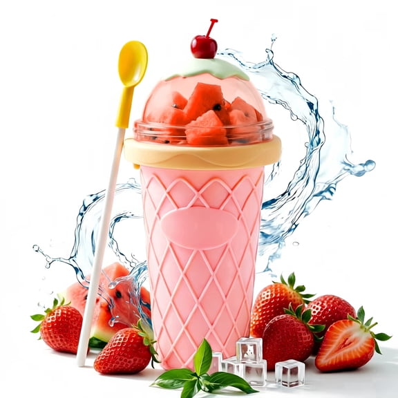 11oz Slushie Cup, Slushy Maker Cup ,DIY Cooling Cup with Lid & Straw for Frozen Magic Squeeze Cups for Juice Milk Yogurt Ice Cream Making(Pink)