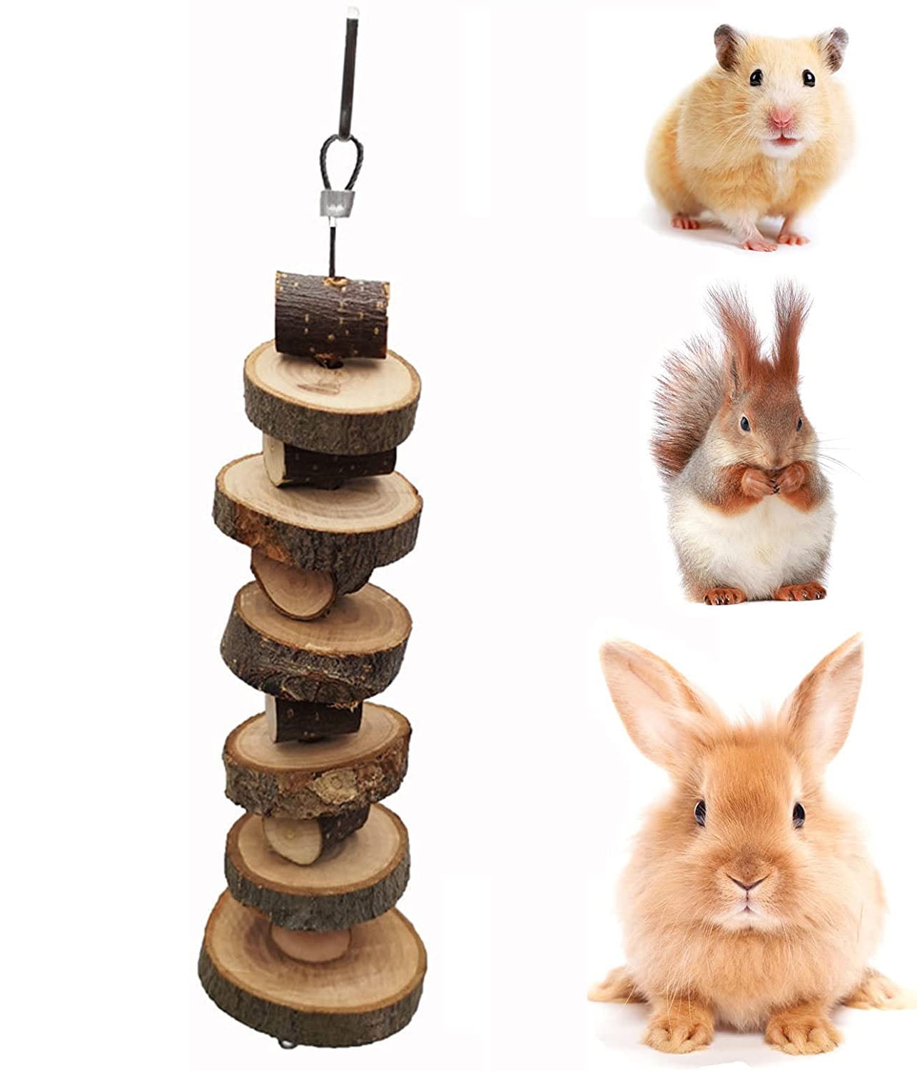 2 Pack Small Animals Chew Toys Natural Apple Wood Cage Hanging Chewing
