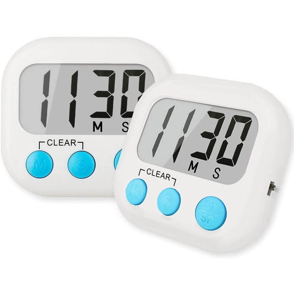 2 Pack Small Back Magnetic Digital Kitchen Timer and On/Off Switch, Countdown Minutes and Seconds (White)