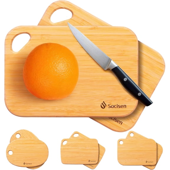 2 Pack Small Bamboo Wood Cutting Board for Kitchen 8.6" x 6" Mini Wooden Charcuterie Boards Lightweight Chopping Board Non Toxic Serving Board Tiny Chef Set Camping Fruit Lemon Sandwich Cheese Board