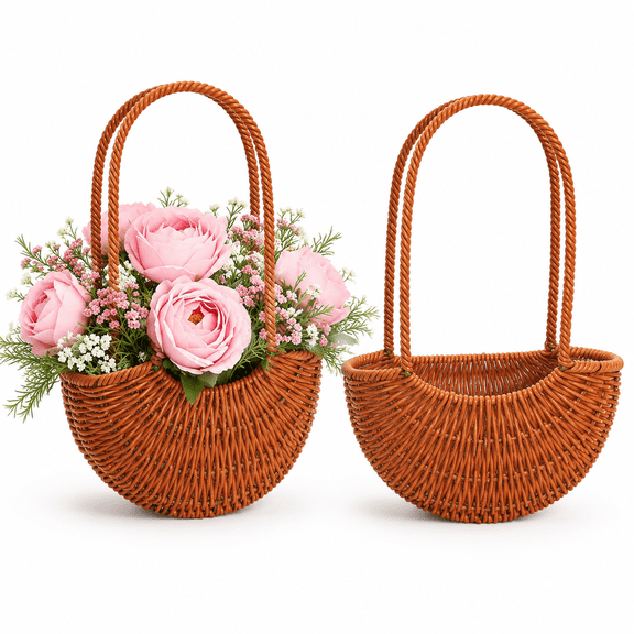 2 Pack Small Basket with Handle, Plastic Half Moon Baskets