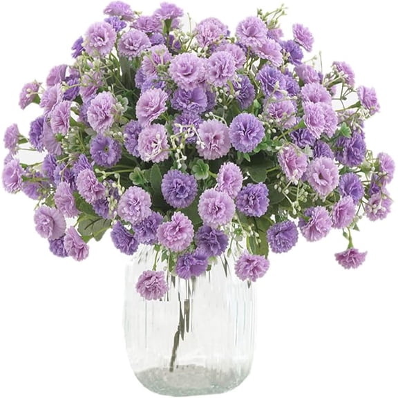 2 Pack Small Carnation Artificial Flowers Bulk Fake Flower with Stems Silk Carnation Flowers for Outdoors Wedding Home Hotel Decorations (Purple)