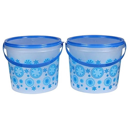 2 Pack Small Christmas Bucket with Lids and Handle - Prints