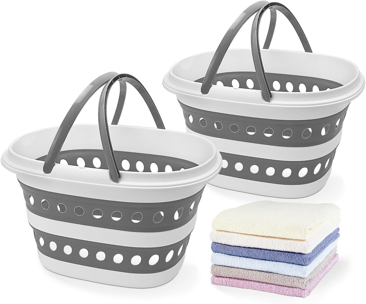 2 Pack Small Collapsible Laundry Basket - 4.2 Gallon (16L) with Handle ...