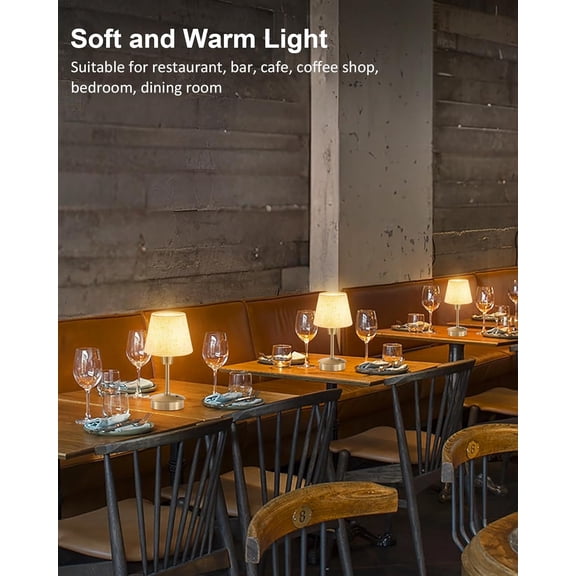 2 Pack Small Cordless Table Lamp for Restaurant Dinner Table, 5200mAh Battery Operated Lamps, Rechargeable Portable Dimmable Touch Bedside Night Light for Side End Table Dining Room Outdoor