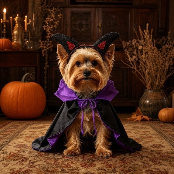 2 Pack, Small Dog Halloween for Dogs Halloween for Cats Kitten Halloween Pet Devil Horn Headband and Black Red Cape Set for Halloween Party, Red