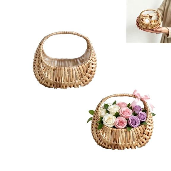 2 Pack Small Easter Baskets – 7"×6.6"×4" Wicker with Plastic Liner & Handle – for Flower Girl, Willow Rattan Basket for Wedding, Camping, Egg Storage,Home Decor