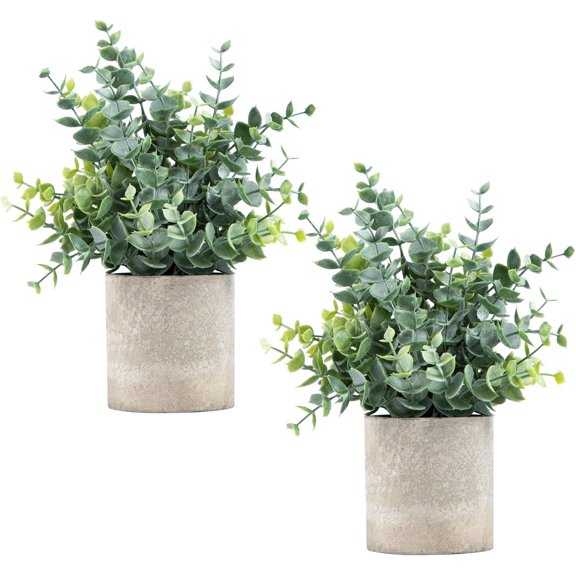 2 Pack Small Eucalyptus Potted Artificial for Shelf Desk Bathroom Farmhouse Room Coffee Table Decor (Sage Green)