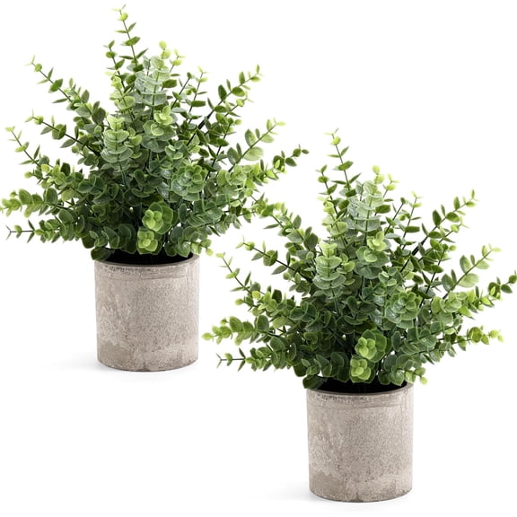2 Pack Small Fake Plants 14" Euc Potted Artificial for Shelf Desk Home Bathroom Farmhouse Room Coffee Table Decor (Sage Green-Large)