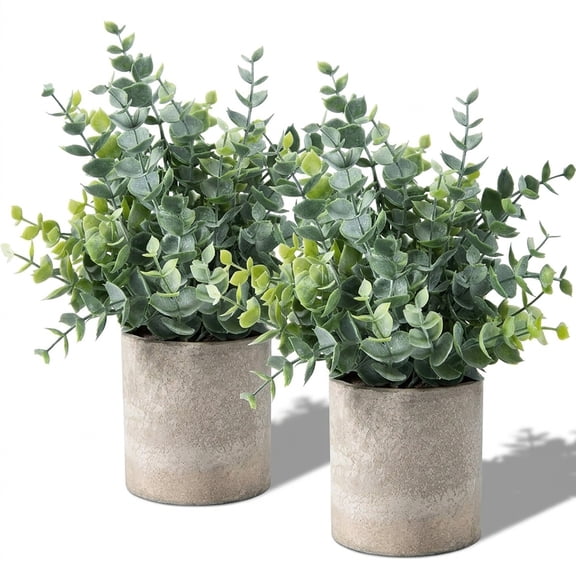 2 Pack Small Fake Plants Eucalyptus Potted Artificial Plants for Shelf Desk Home Bathroom Farmhouse Room Coffee Table Decor (Sage Green)