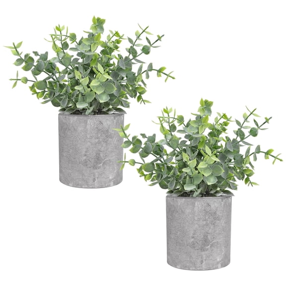Scidweet 2 Pack Small Artificial Plants Eucalyptus Potted ,Faux Fake Plants Decorations for Indoor Home Bathroom Room Desk Table Kitchen Decor,Sage Green