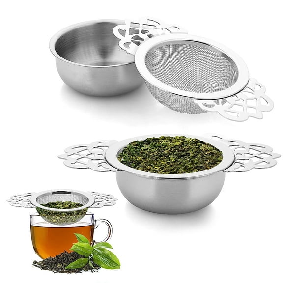 2 Pack Small Fine Mesh Tea Strainers with Bowl, Stainless Steel Loose Tea Infusers Strainers 7 cm Diameter Tea Filter with Double Wing Extender Ideal for Loose Tea Juice Coffee Filter