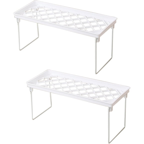 2 Pack Small Foldable Cabinet Shelf Organizer White Kitchen Countertop Stackable Storage Rack for Spices Cups