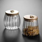 2 Pack Small Glass Coffee Nuts Canister Airtight Storage Jar Petal Decorative Container with Bamboo Lid Metal Handle Easy to Grasp,750ml
