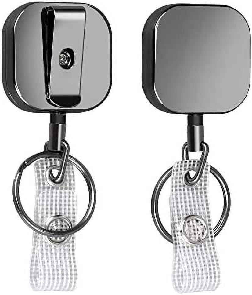 2 Pack Small Heavy Duty Retractable Badge Holders Reel, Will Well Metal ID Badge  Holders with Belt Clip Key Ring for Name Card Keychain [All Metal Casing,  23.6 Thick Cord, Reinforced ID