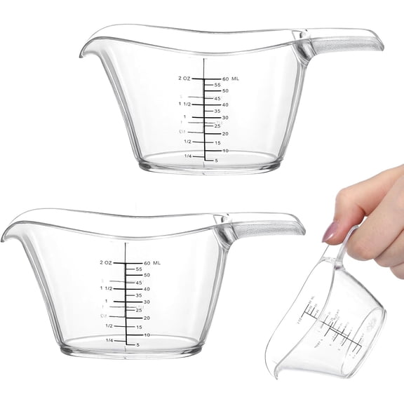 2 Pack Small Measuring Cup 2 oz/60ml Mini Measuring Cup Clear 2oz Measurings Cups for Kitchen Laundry DIY Beauty Mixing with tsp/Tbsp/oz/ml Markings